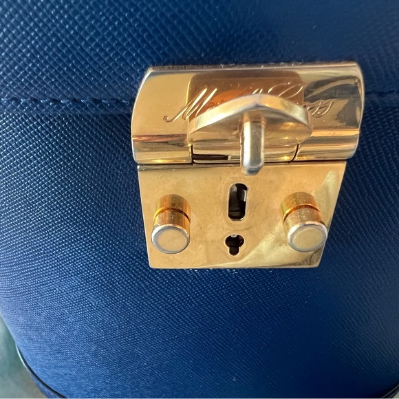 Mark Cross Saffiano Benchley Handbag - Tortoise Handle/Chain Strap - Navy - Picture 4 of 11